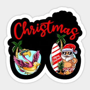 Christmas In July Sunglasses Santa Flamingo Summer Vacation Sticker